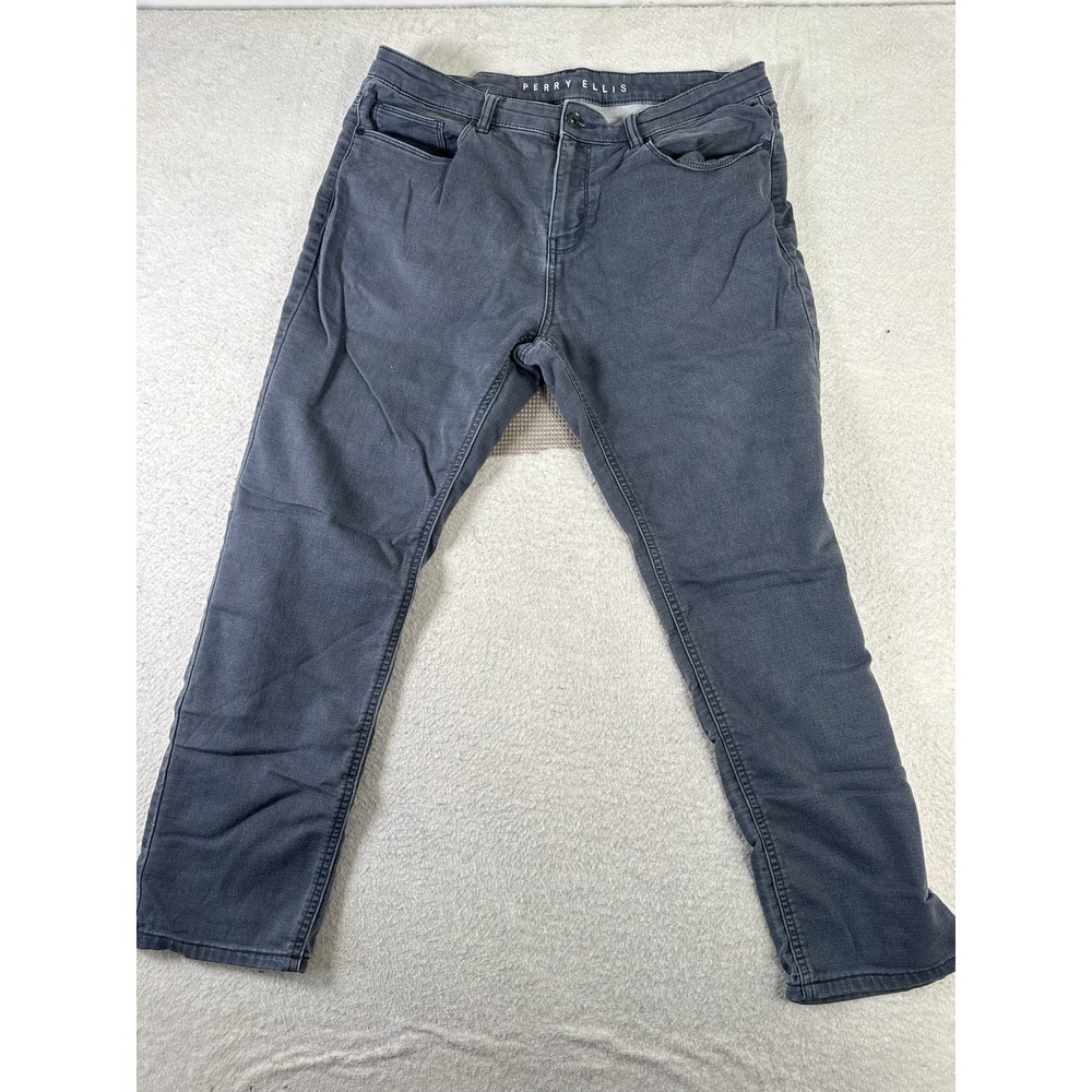 Perry Ellis Slim Fit Stretch Jeans Mens 36x30 Grey Good Casual Denim